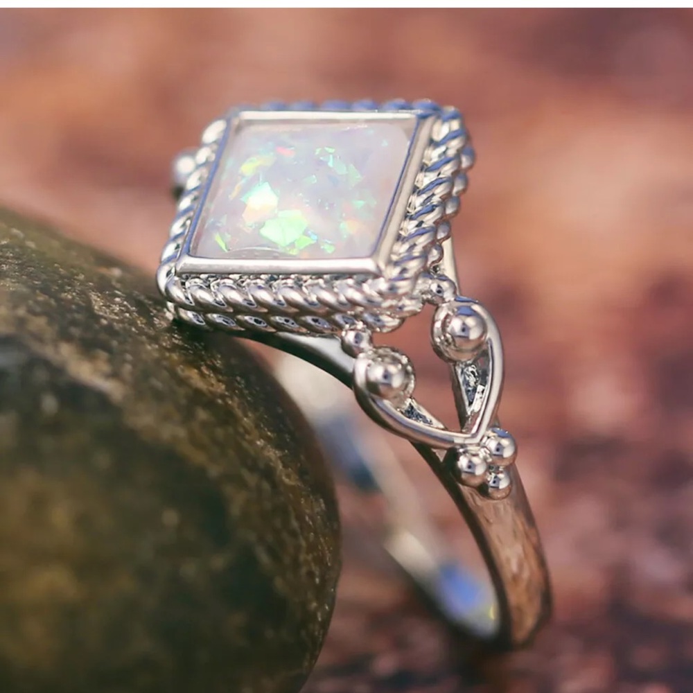925 Silver Jewelry Princess Cut Opal Wedding Ring